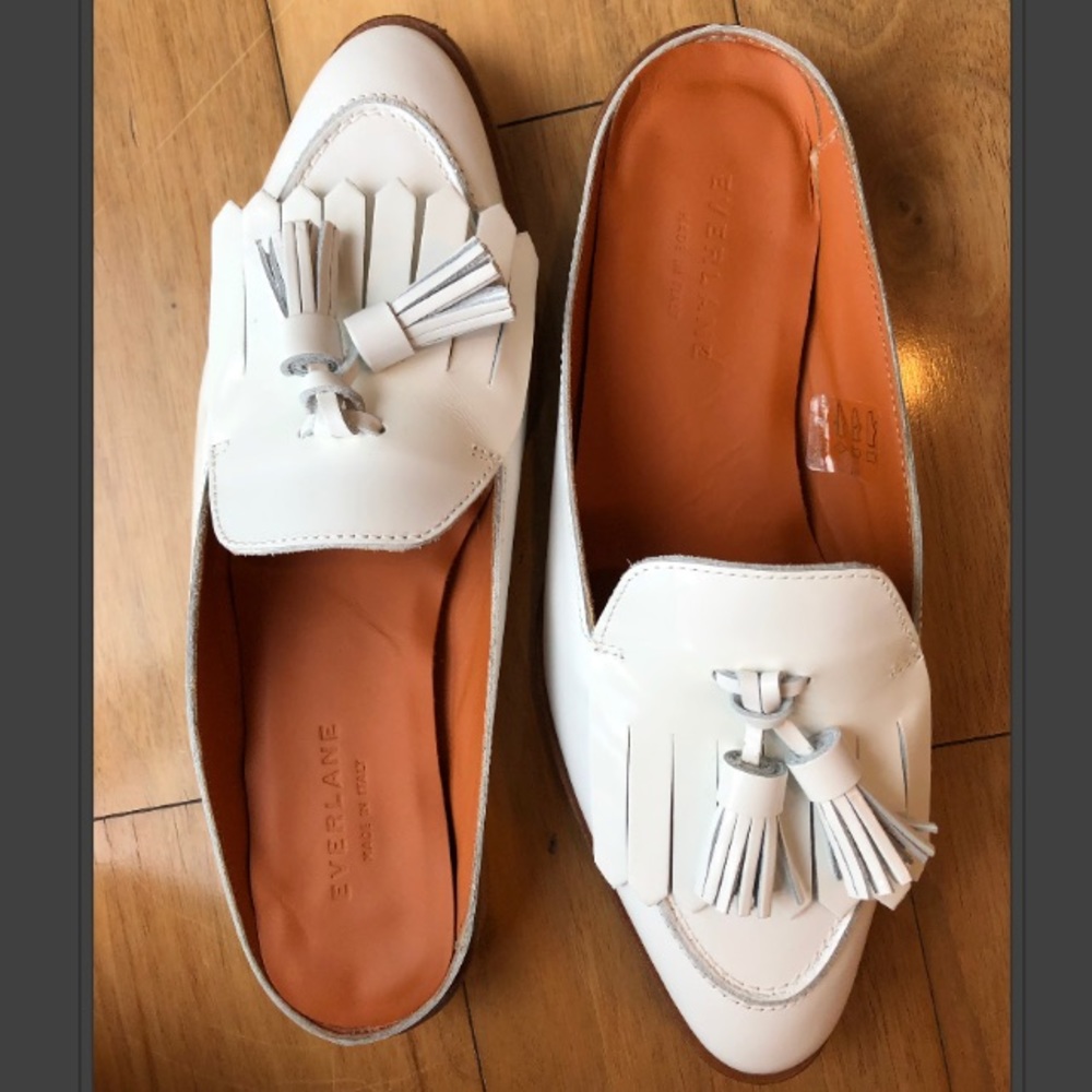 White Tassel Mule Loafers